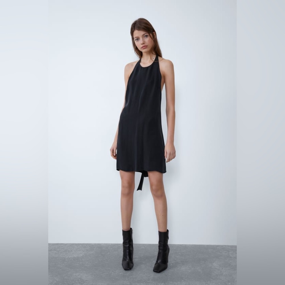 Zara Black Flowy Halter Dress // Size S